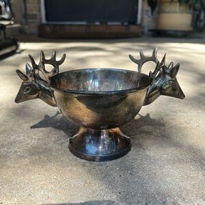 Antique-Style Deer Head Bowl - silver finish